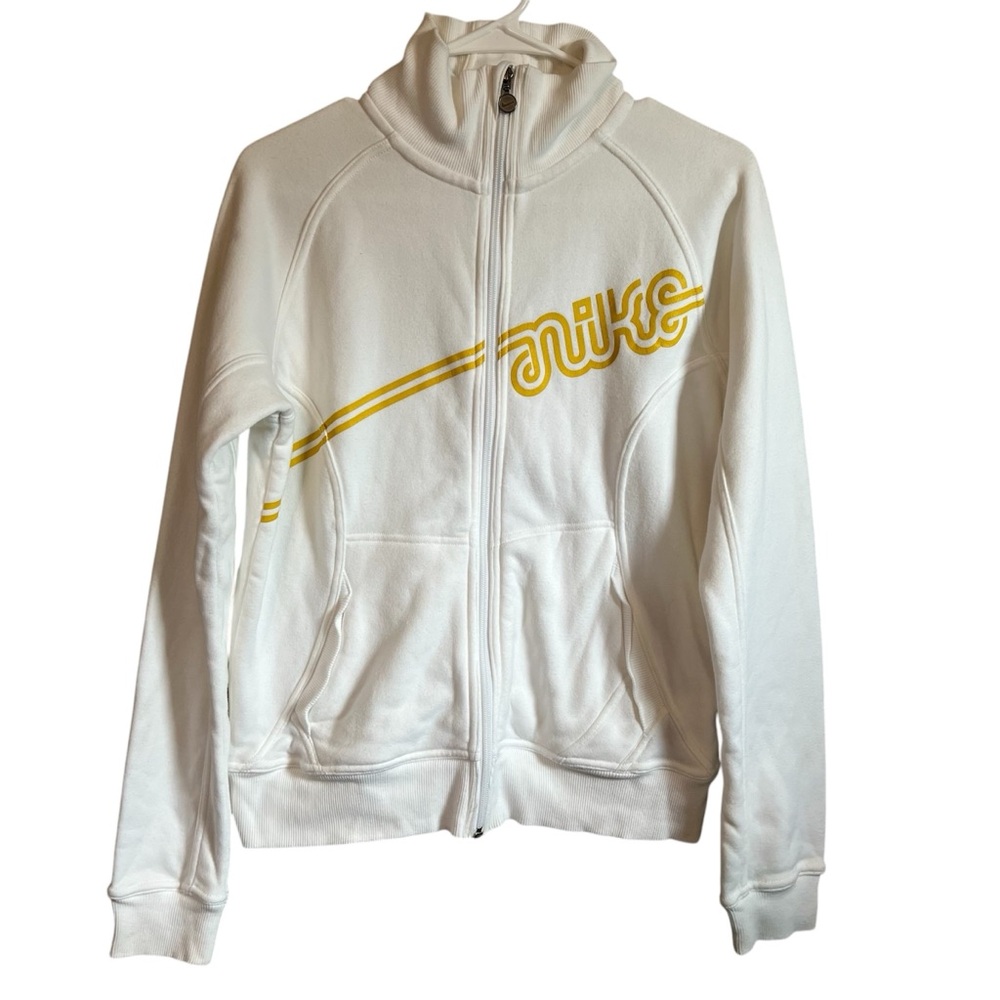 Nike White and Yellow Zip-Up Jacket with High Collar Youth Size Large 12/14